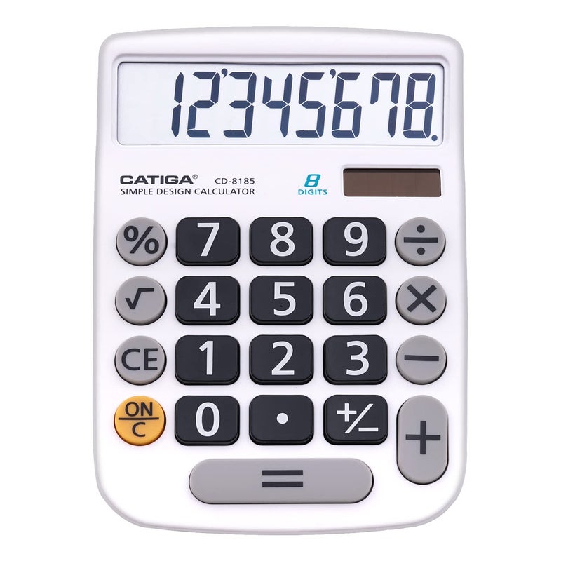 CATIGA Desktop Calculator 8 Digit with Solar Power and Easy to Read LCD Display, Big Buttons, for Home, Office, School, Class and Business, 4 Function Small Basic Calculators for Desk, CD-8185 - Image 1